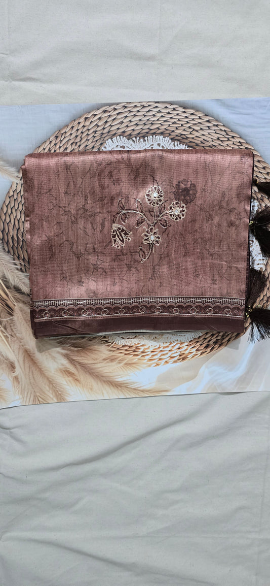 Brown Tussar Silk Zari work with Mirror work Blouse