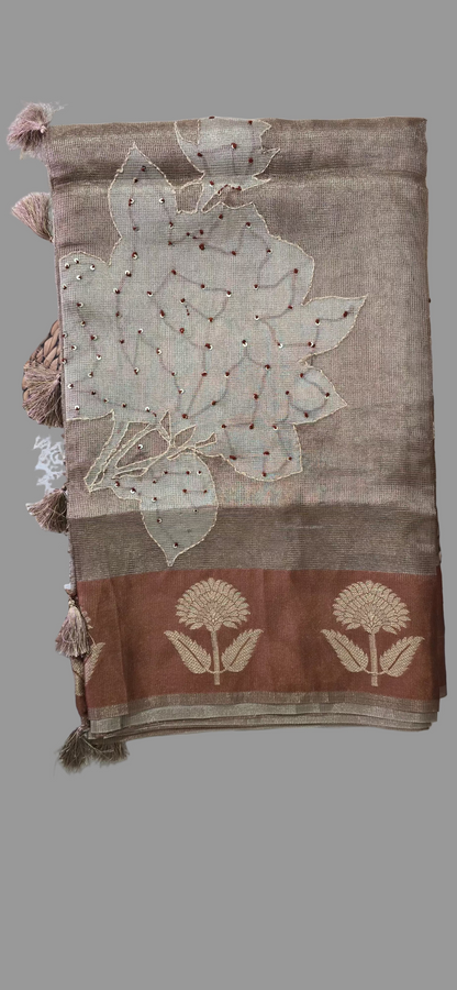 Grey Semi Tussar Saree with Digital Print
