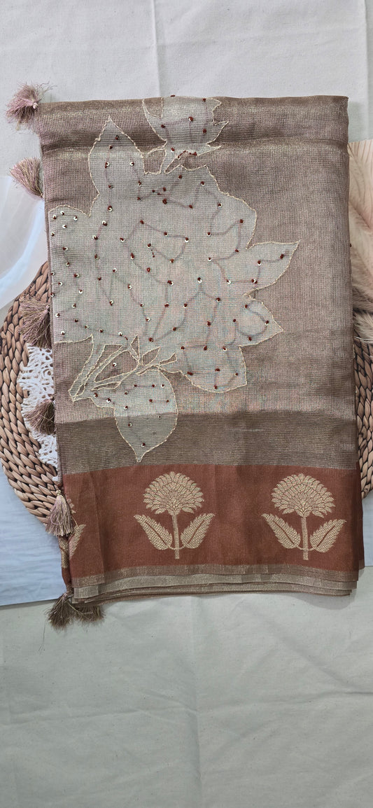 Grey Semi Tussar Saree with Digital Print