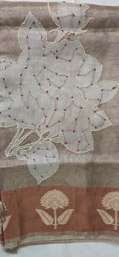 Grey Semi Tussar Saree with Digital Print