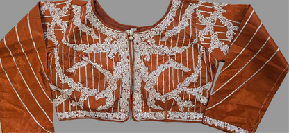 Burnt Orange Saree with Stiched Blouse