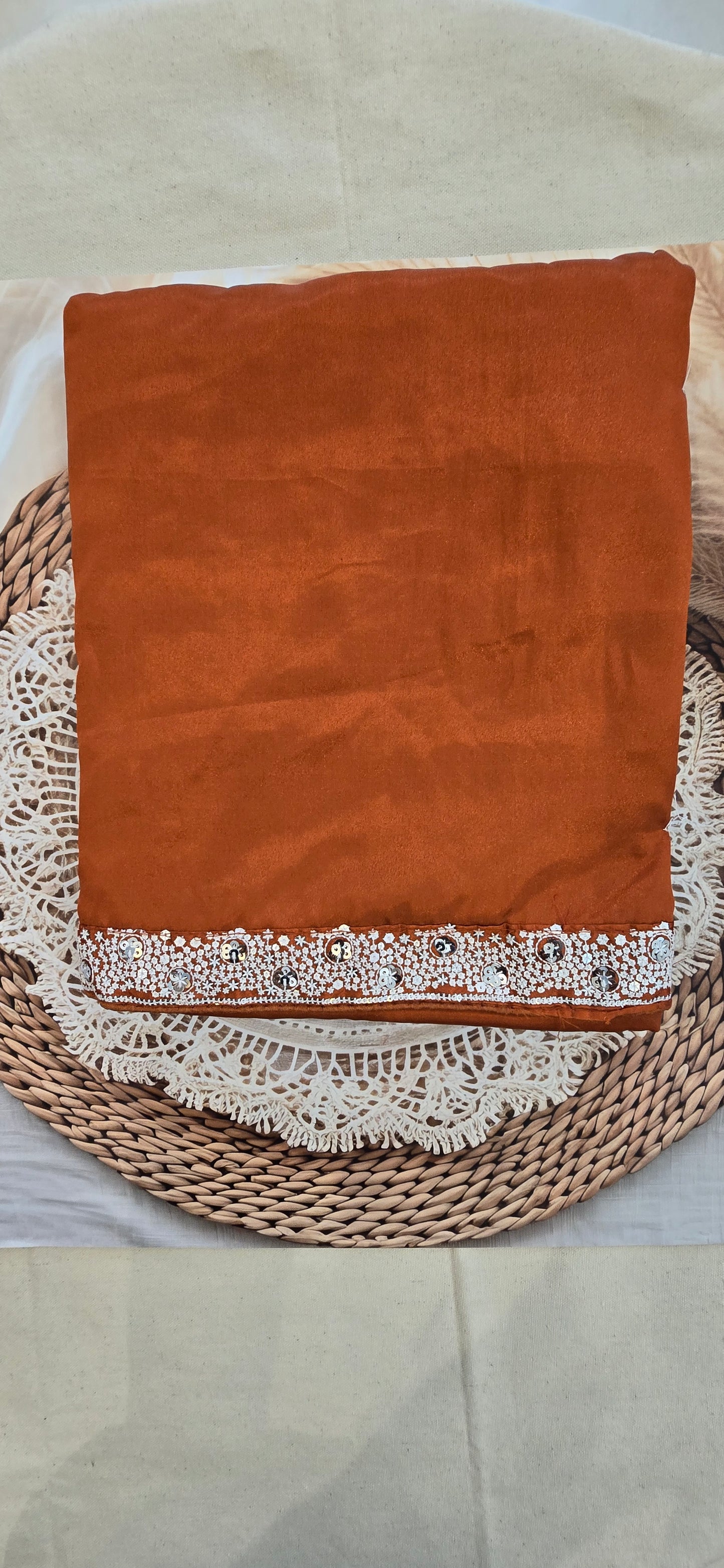 Burnt Orange Saree with Stiched Blouse