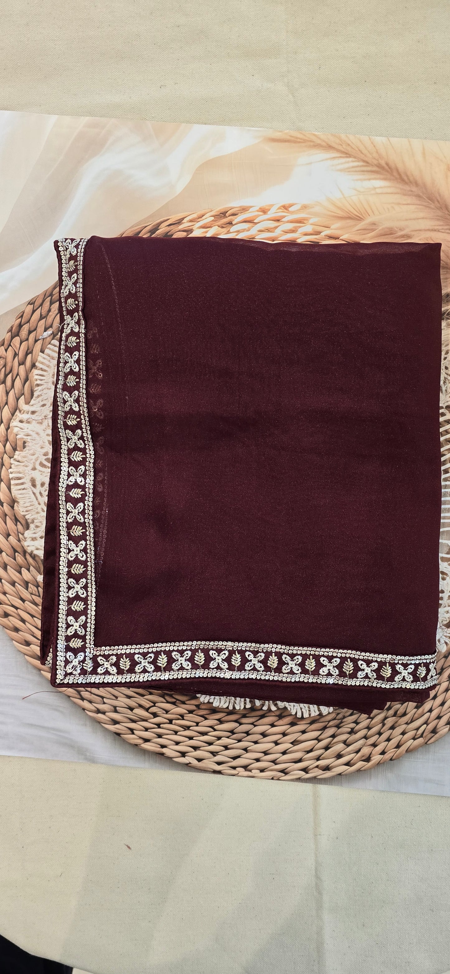 Wine Coloured saree with Stiched Blouse