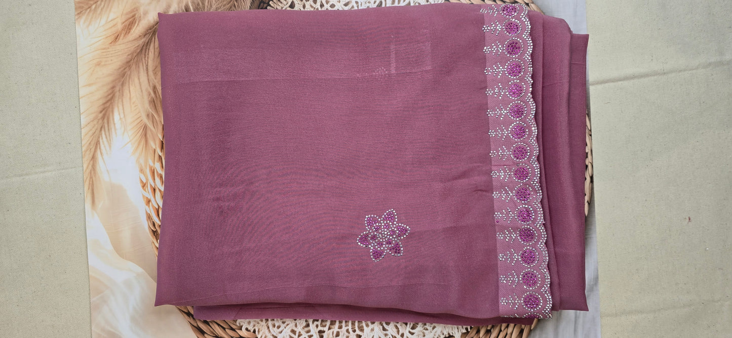 Pink  shimmer stone work Saree