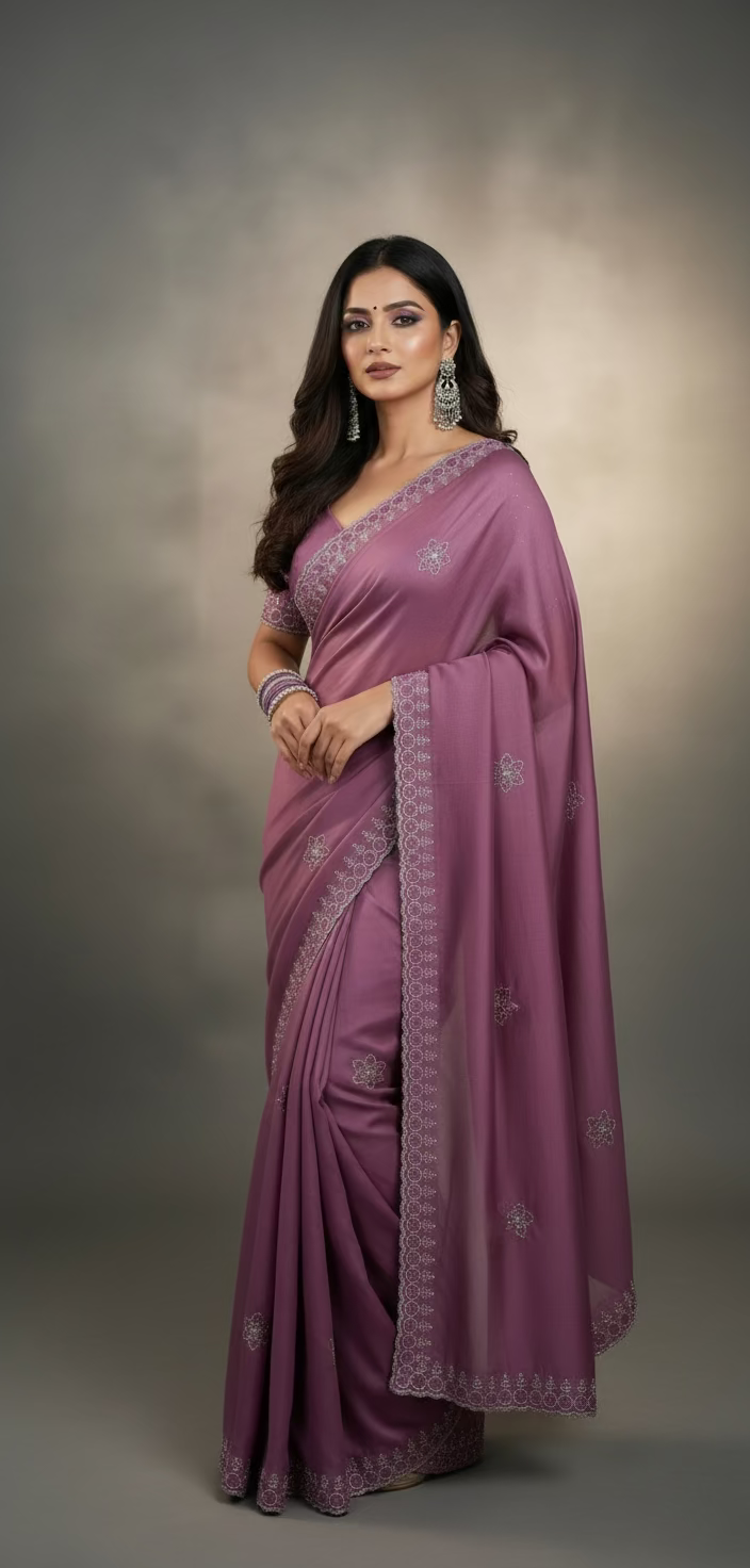 Pink  shimmer stone work Saree