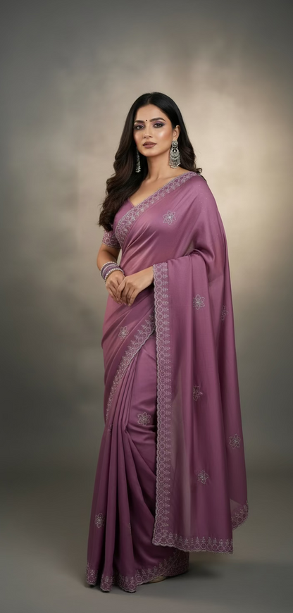 Pink  shimmer stone work Saree