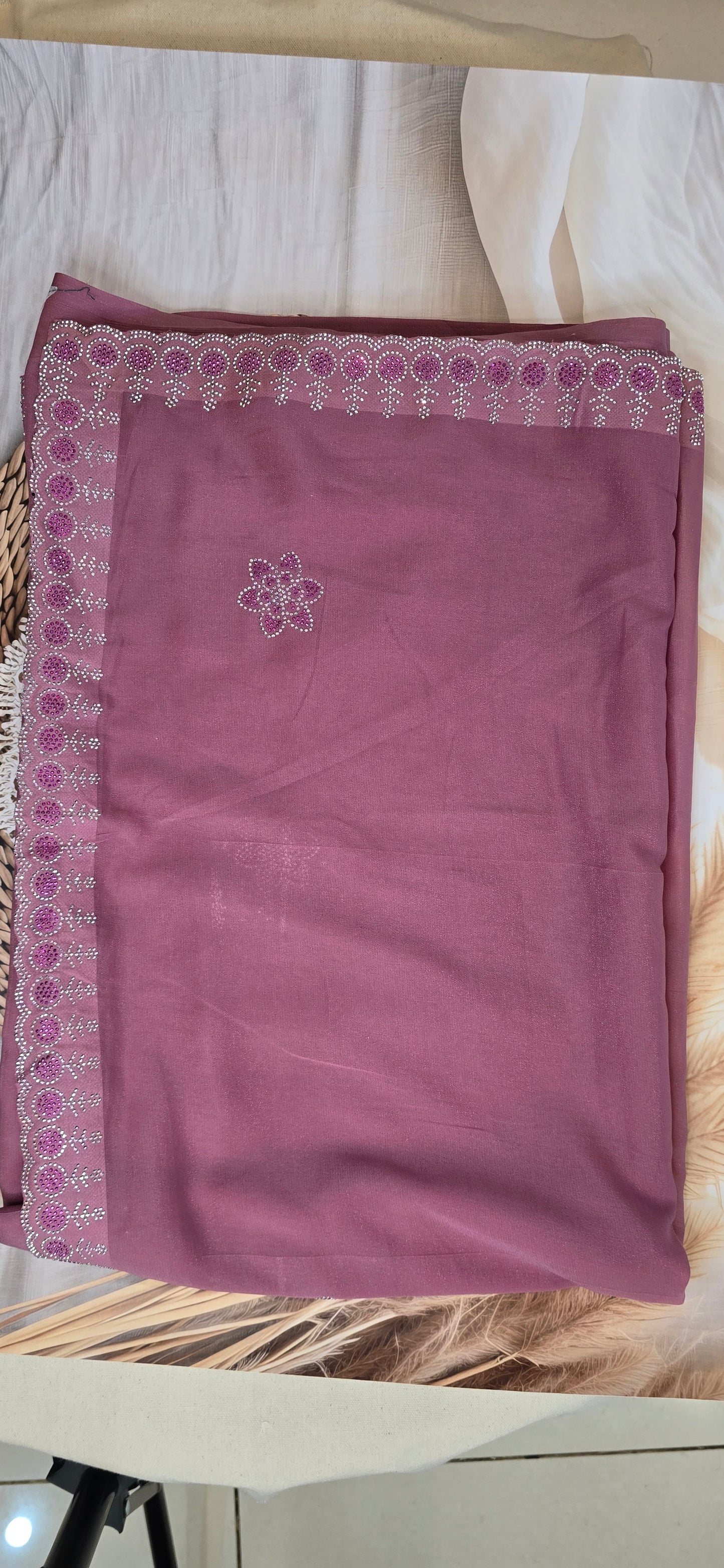 Pink  shimmer stone work Saree