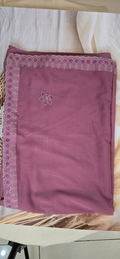 Pink  shimmer stone work Saree