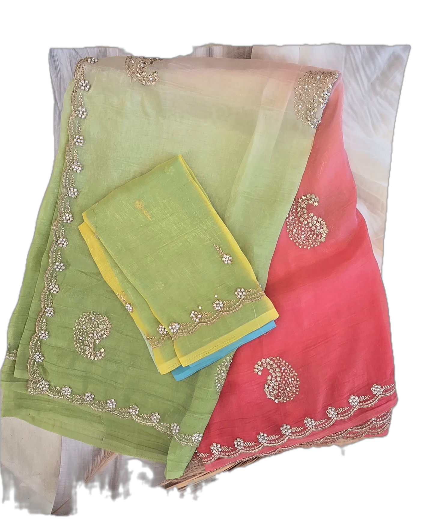 Green and pink saree