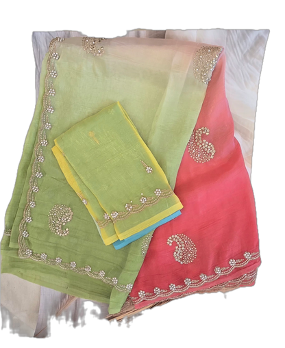 Green and pink saree