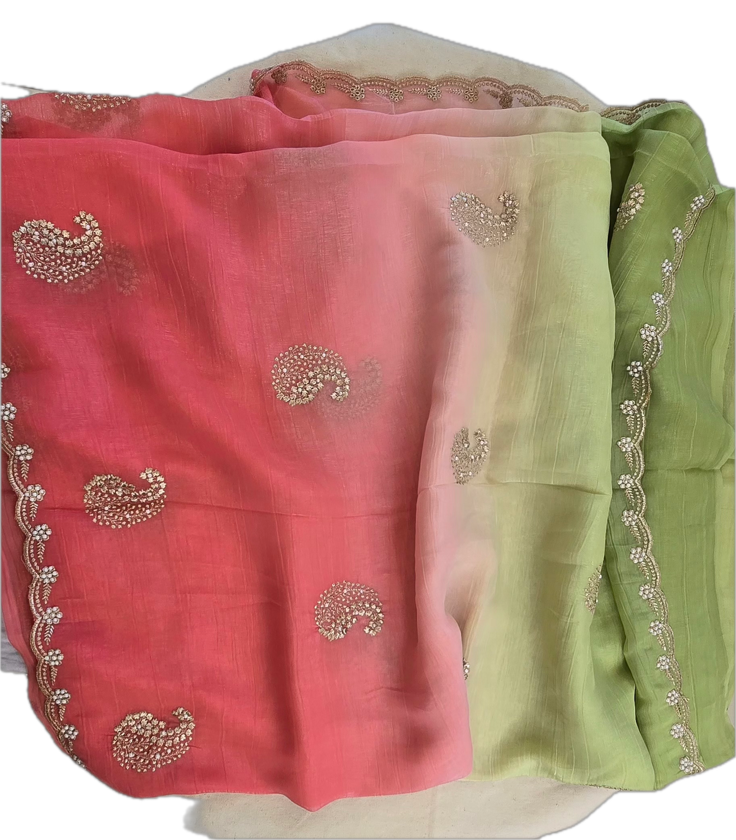 Green and pink saree