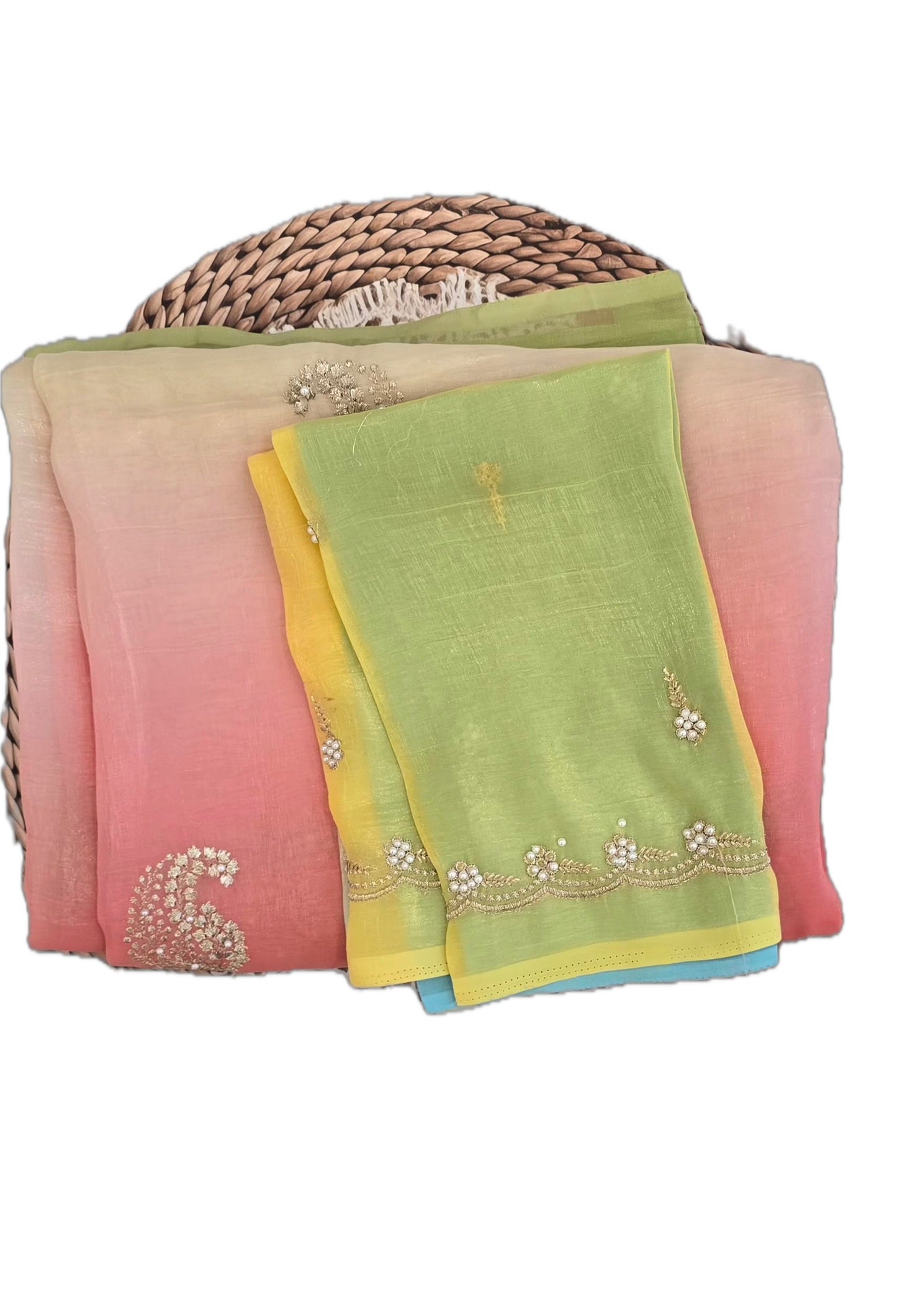 Green and pink saree