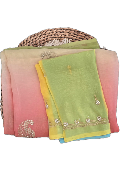 Green and pink saree