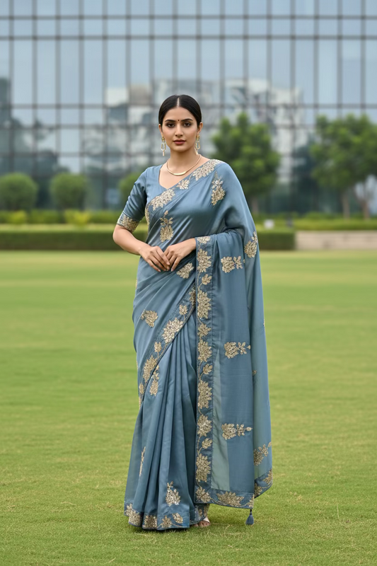 Blue saree with jacket blouse
