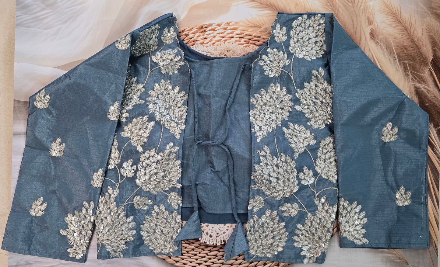 Blue saree with jacket blouse