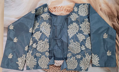 Blue saree with jacket blouse