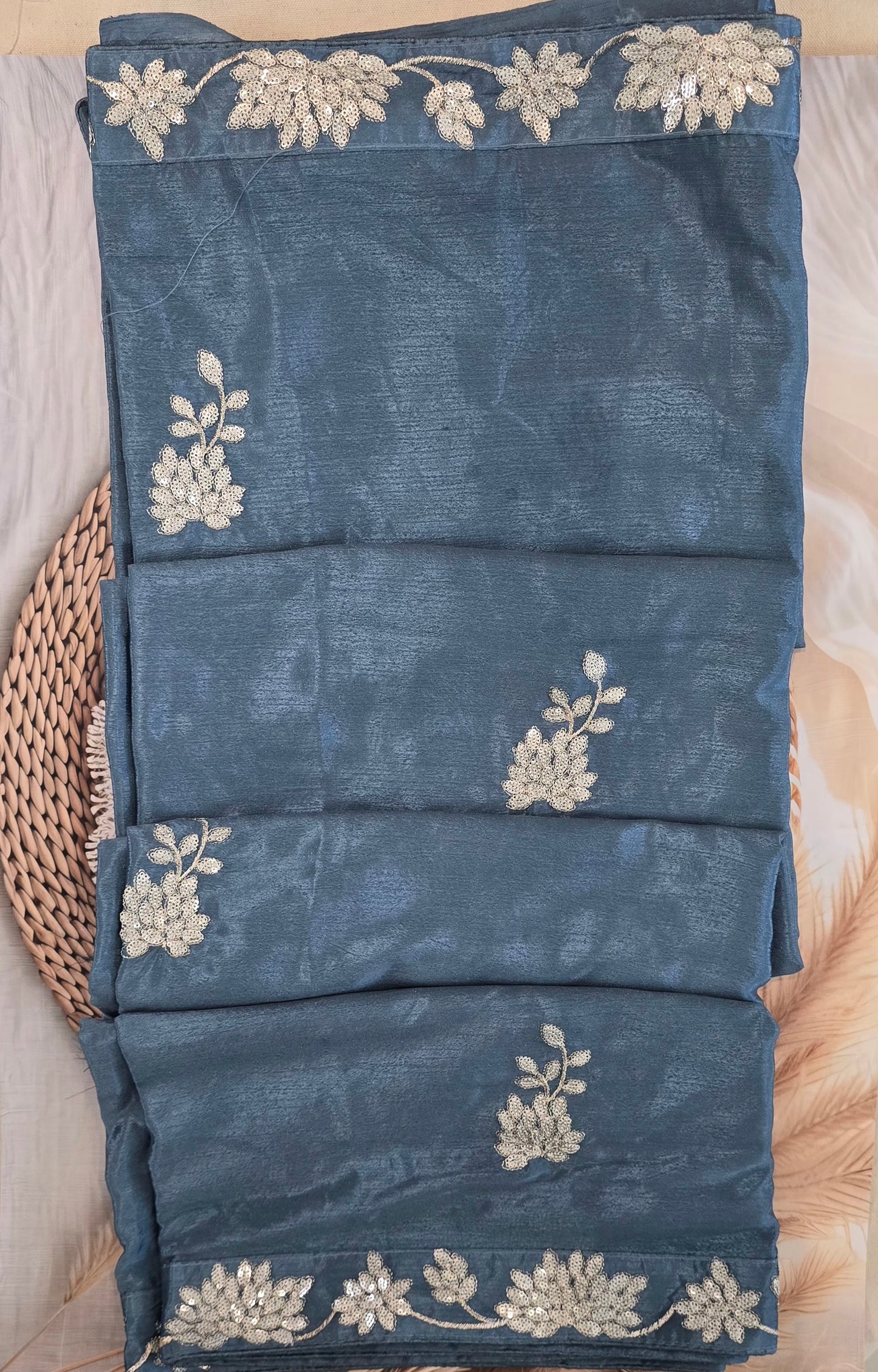 Blue saree with jacket blouse