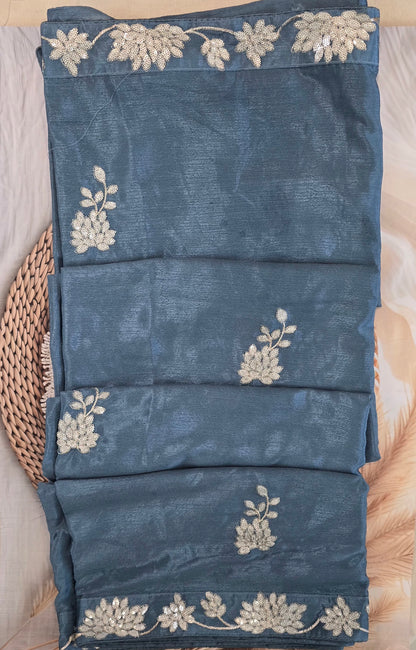 Blue saree with jacket blouse