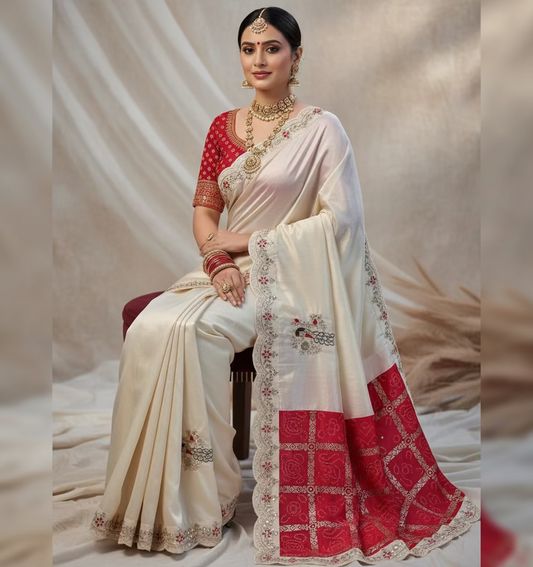White Ghatchola design Saree