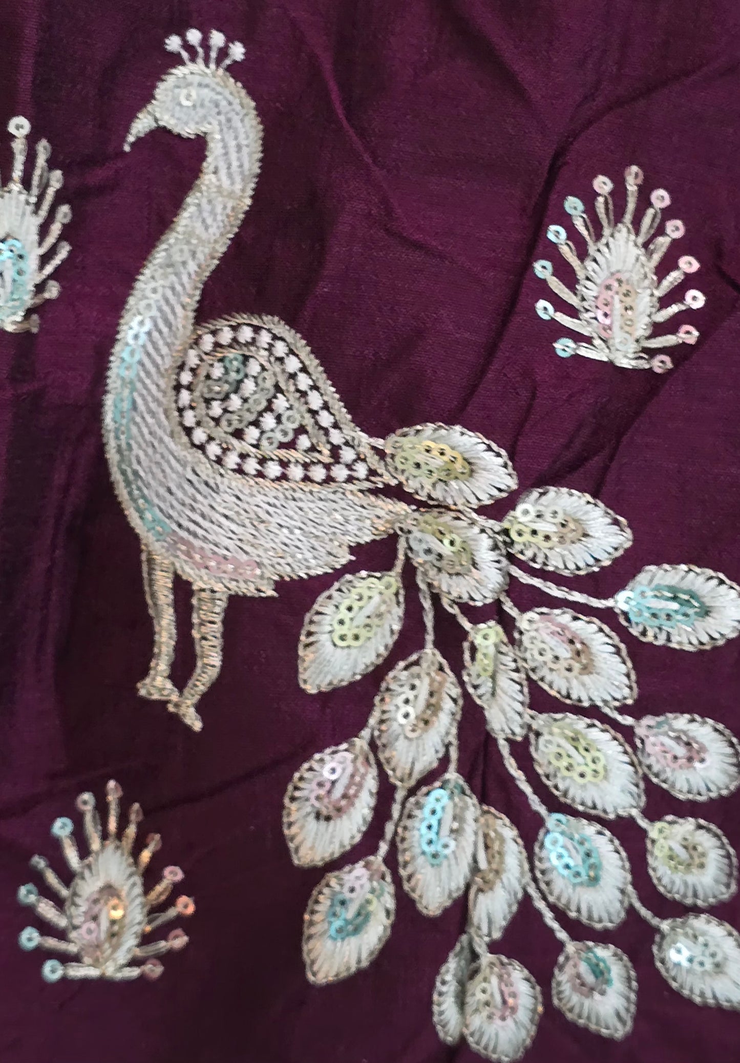 Wine Saree with Puffed sleeved blouse