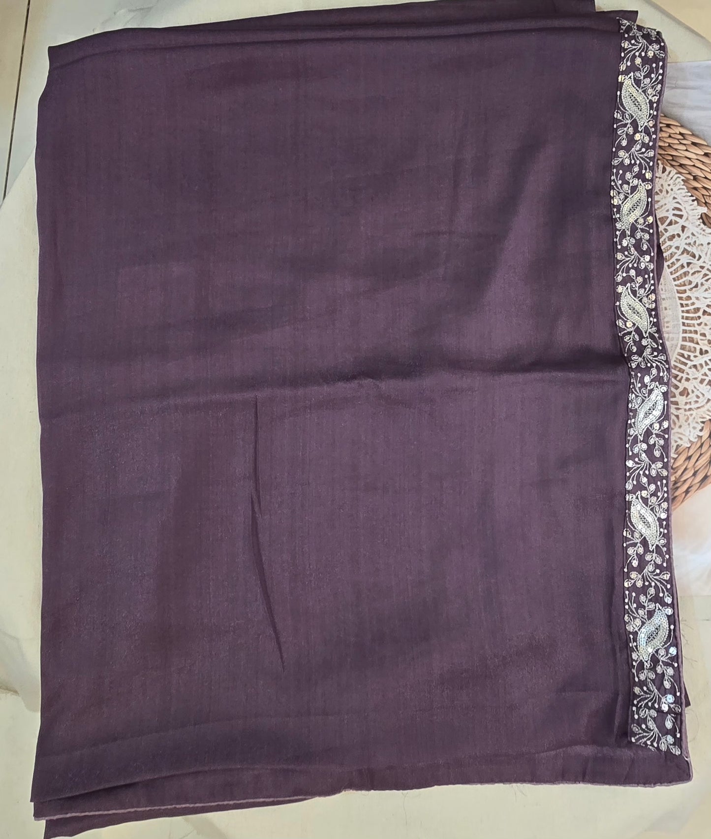 Jamun saree with embroidered puff sleeve blouse