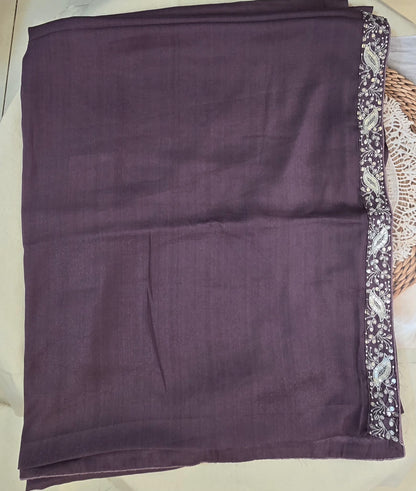 Jamun saree with embroidered puff sleeve blouse