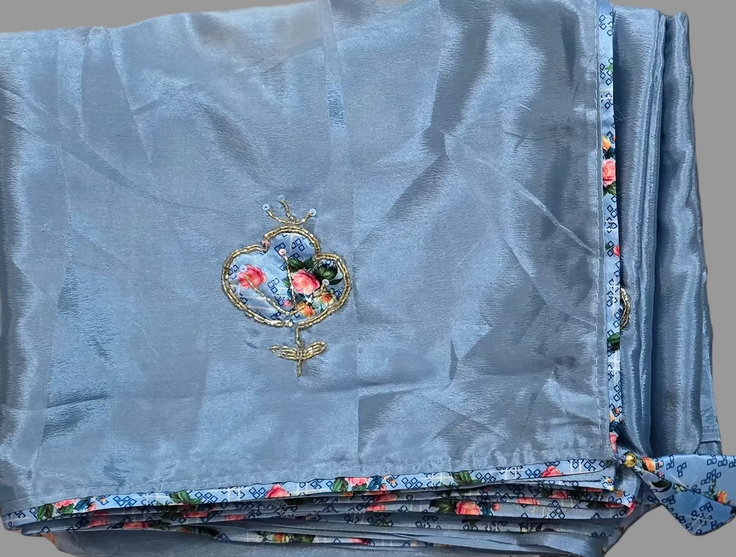Blue Silk saree with printed blouse