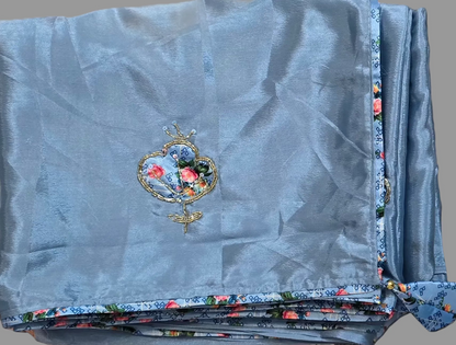 Blue Silk saree with printed blouse