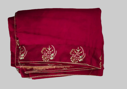 Maroon saree with peach blouse