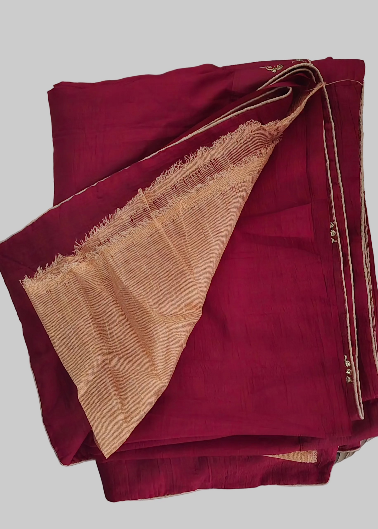Maroon saree with peach blouse