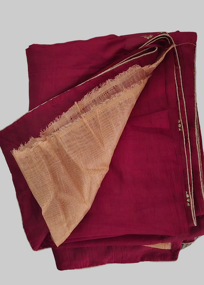 Maroon saree with peach blouse