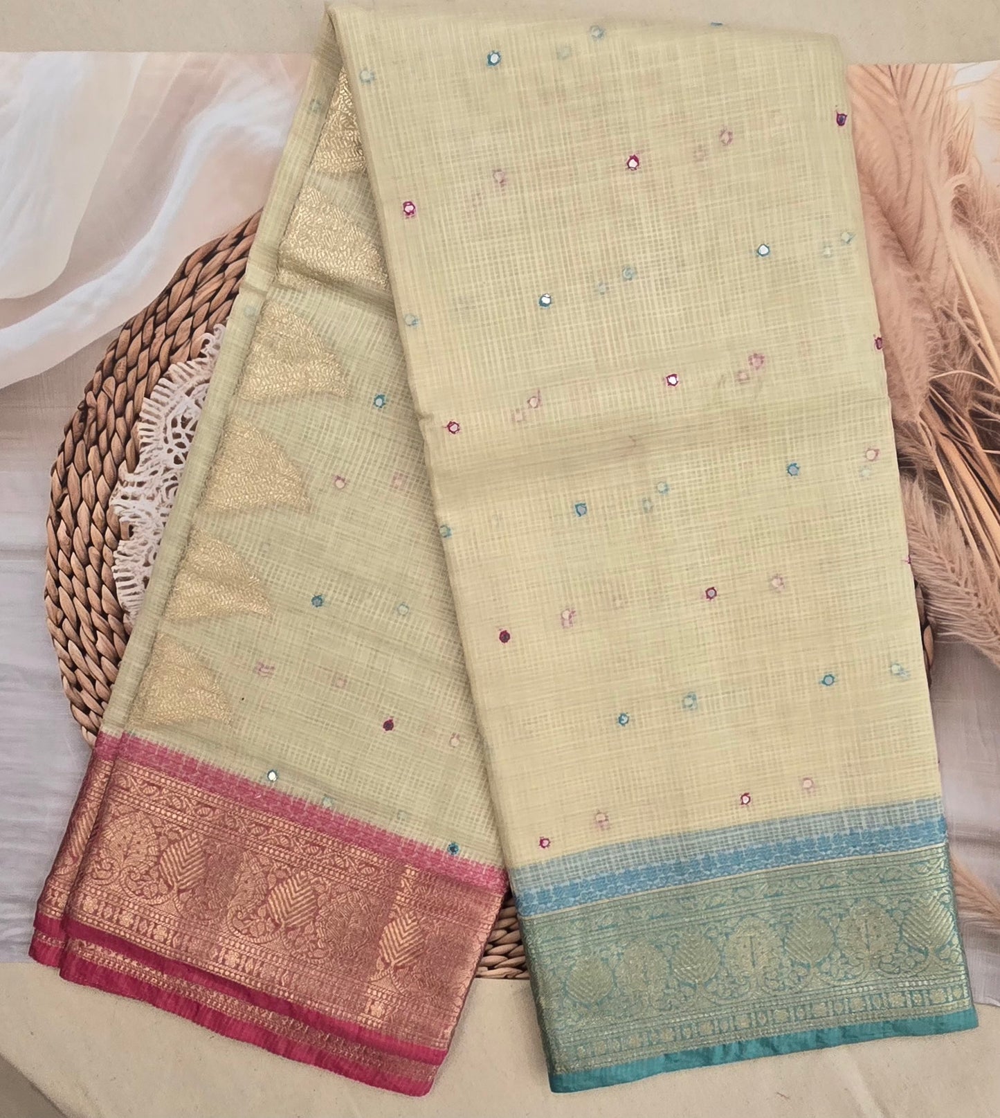 Pink and Blue Manipuri Saree