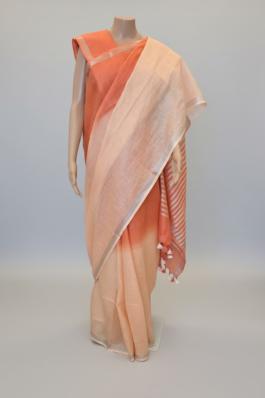 Orange Linen Dual color Saree