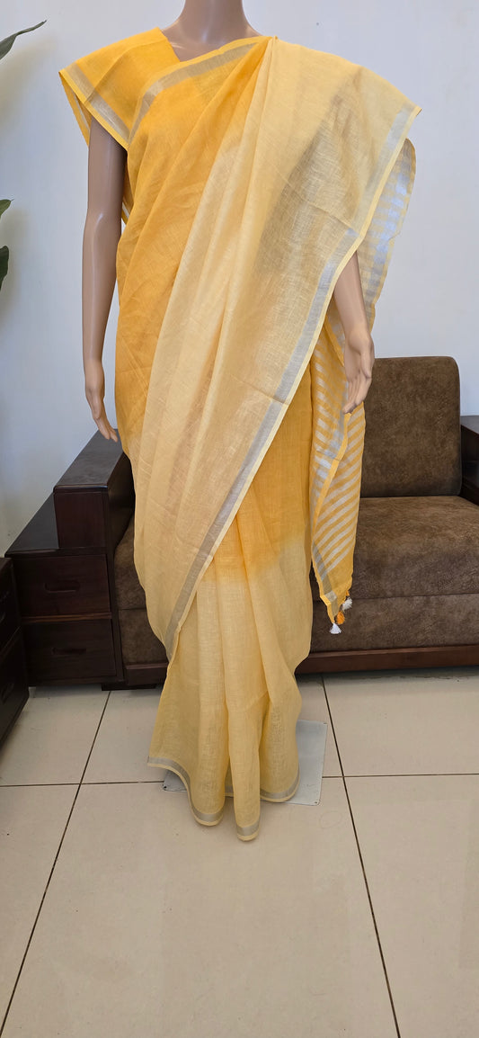Yellow Linen Dual color Saree