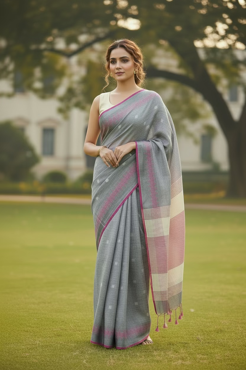 Grey Linen Saree