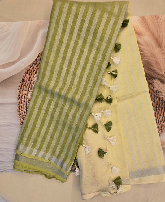 Green Linen Dual color Saree