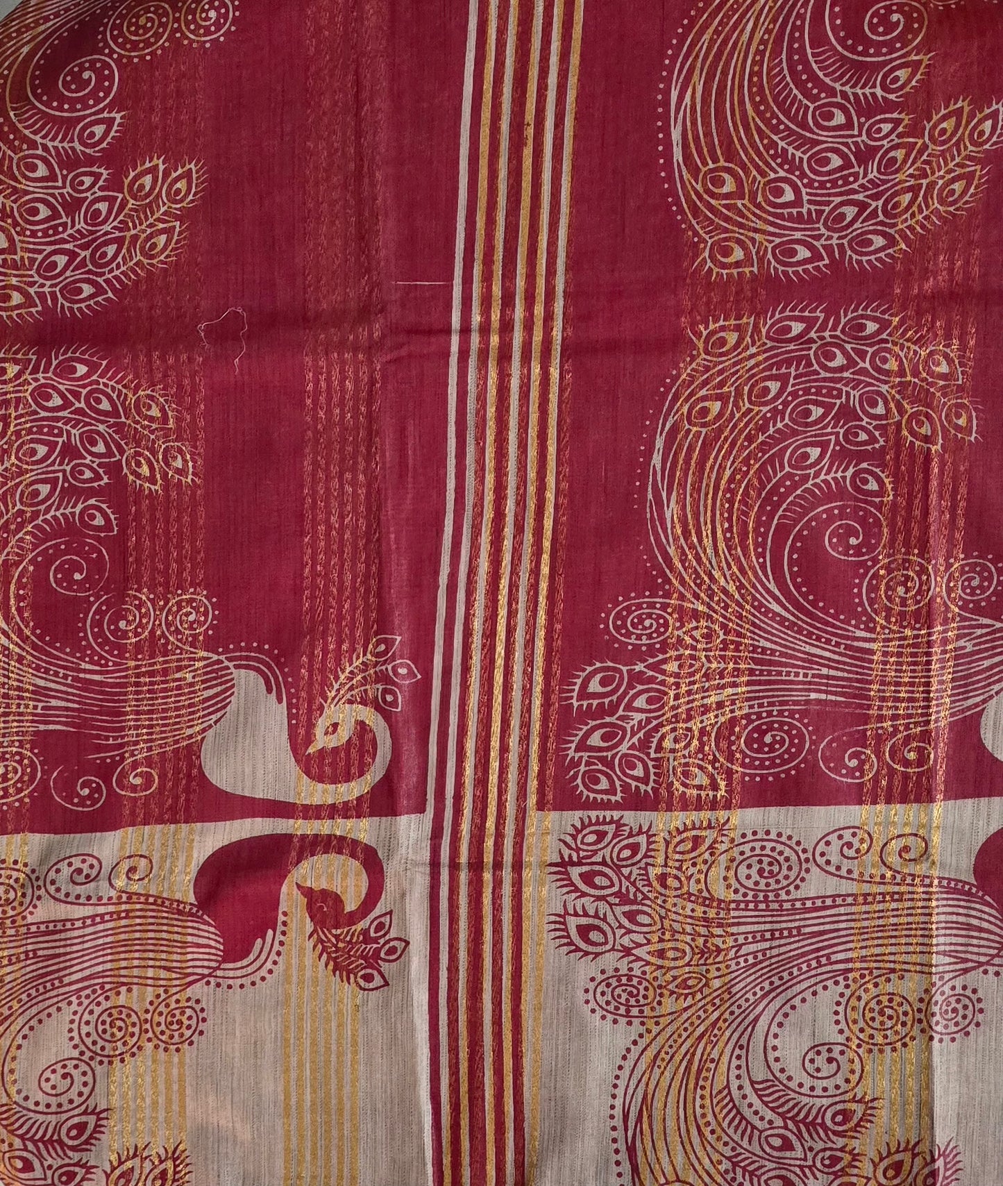 Brown Semi Tussar Silk Madhubani Print saree