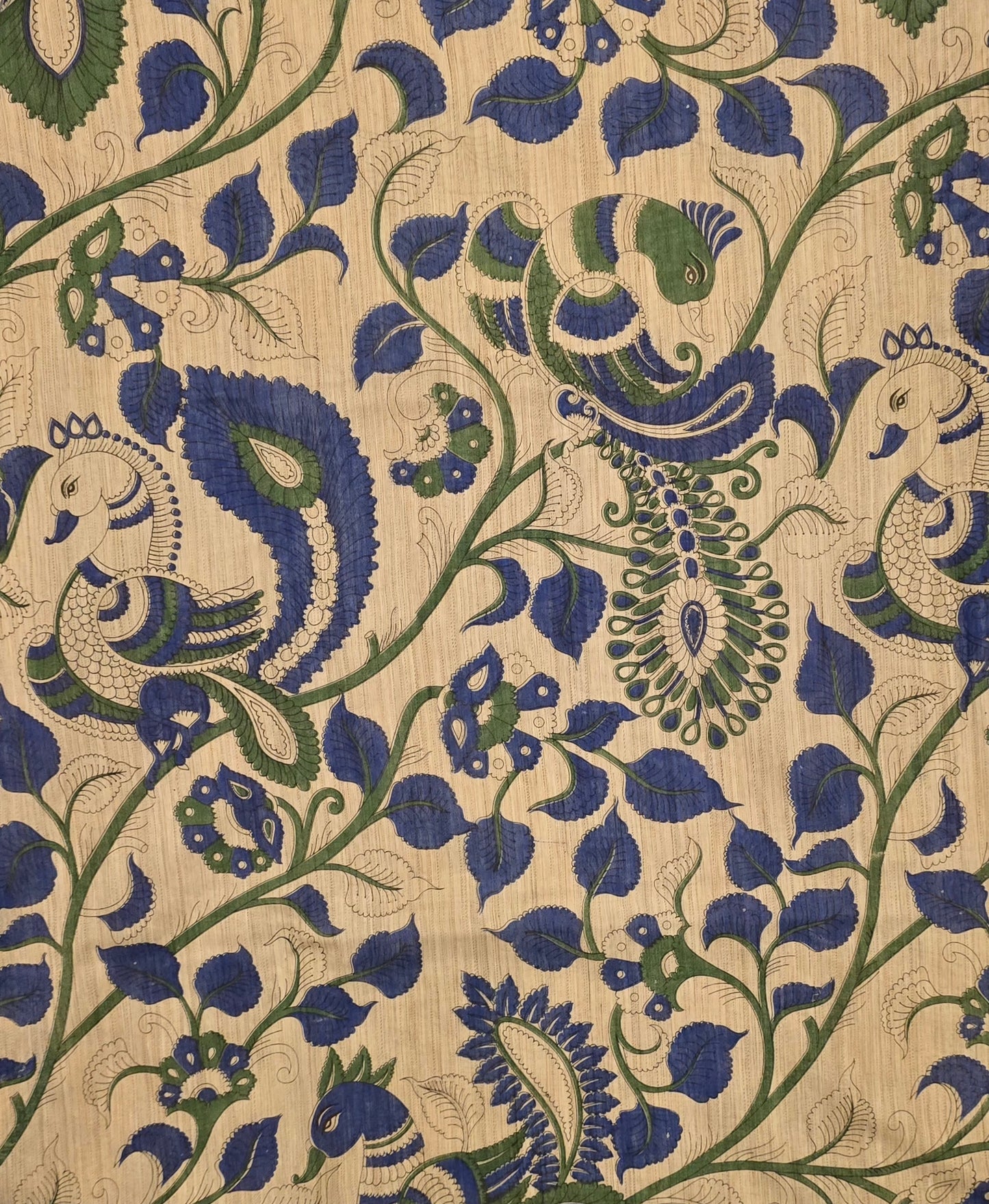 Blue Green Tussar Silk Madhubani Print saree