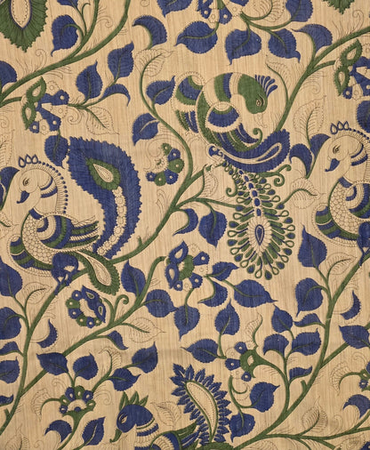Blue Green Tussar Silk Madhubani Print saree