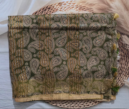 Mehendi Green Semi Tussar Silk Madhubani Print saree