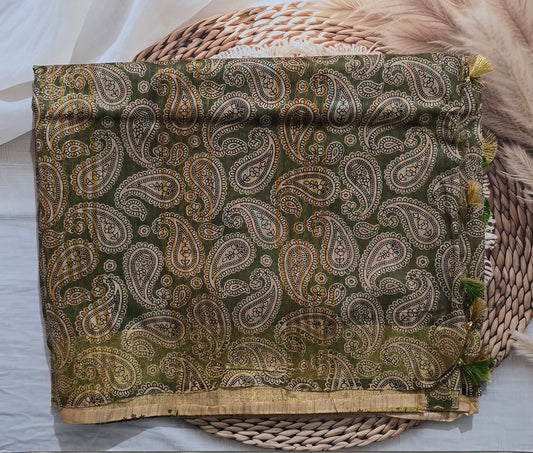 Mehendi Green Semi Tussar Silk Madhubani Print saree