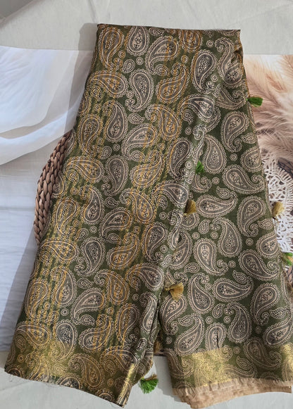 Mehendi Green Semi Tussar Silk Madhubani Print saree