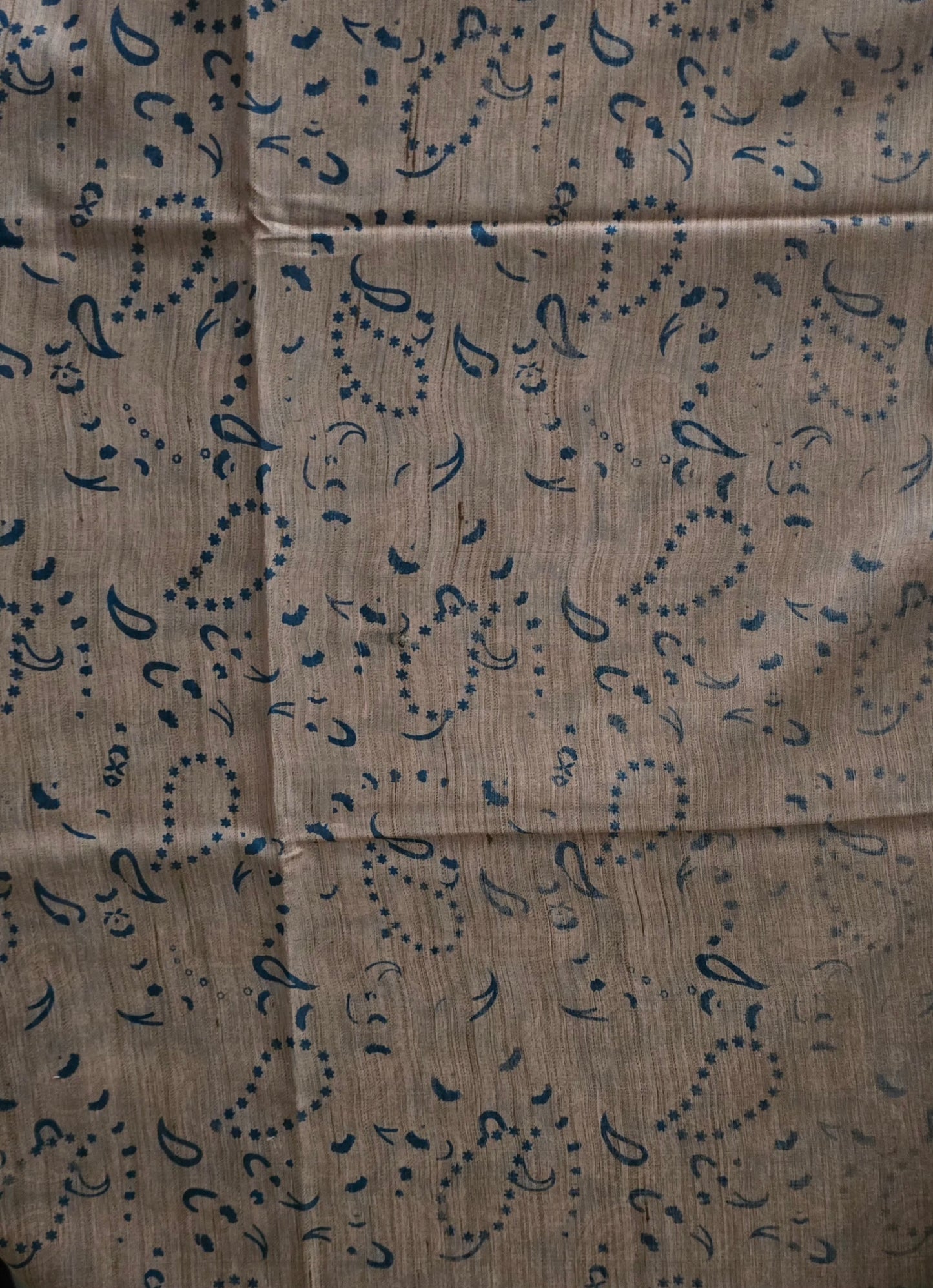 Blue floral Semi Tussar Silk Madhubani Print saree