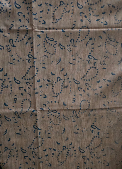Blue floral Semi Tussar Silk Madhubani Print saree