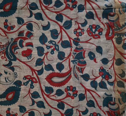 Green Red Semi Tussar Silk Madhubani Print saree