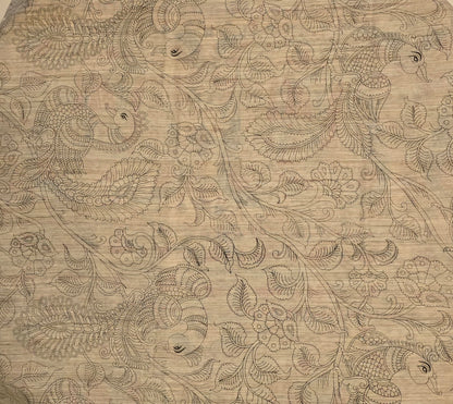 Green Red Semi Tussar Silk Madhubani Print saree