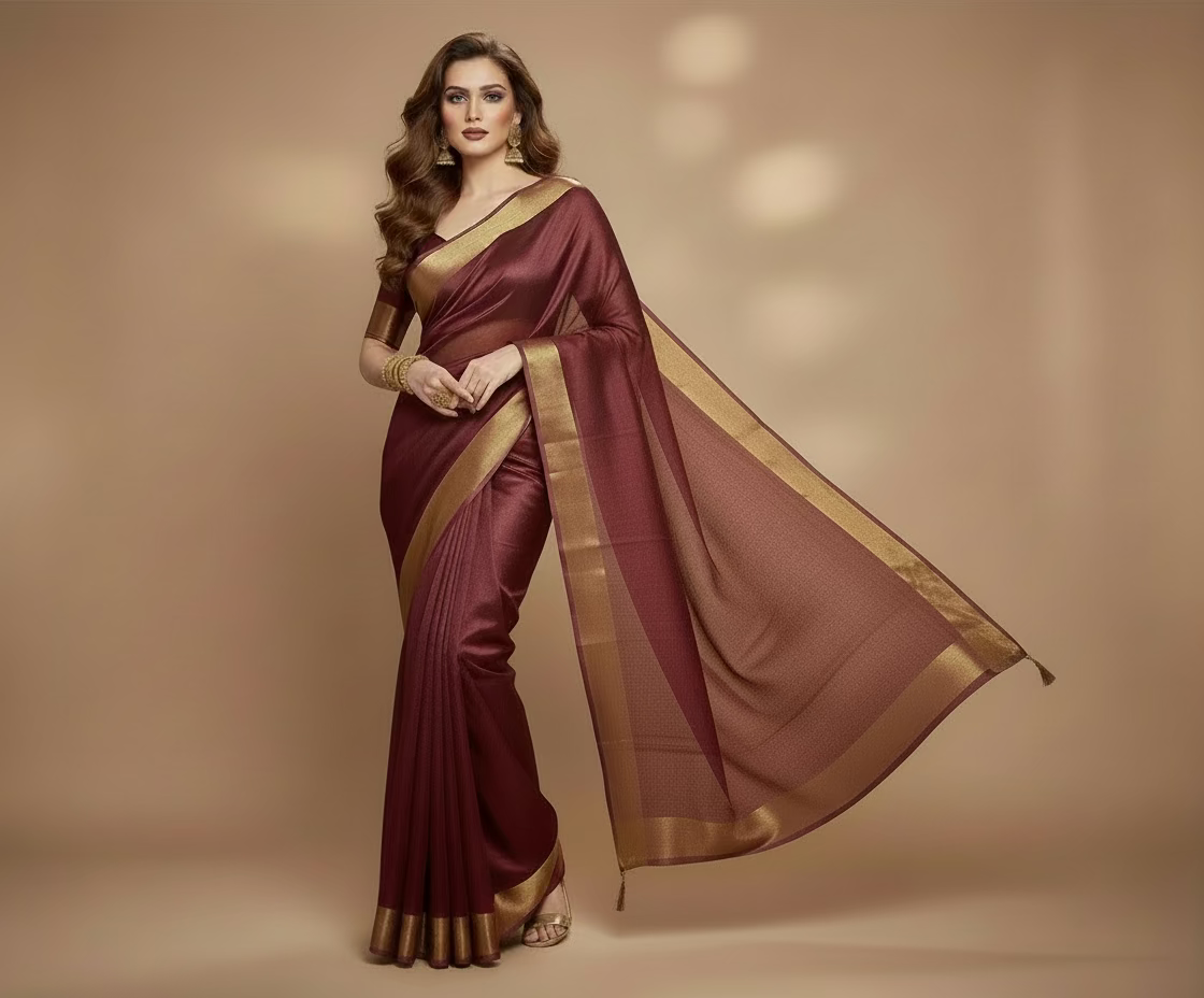 Rust Tussar Silk  saree