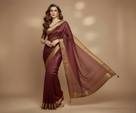 Rust Tussar Silk  saree