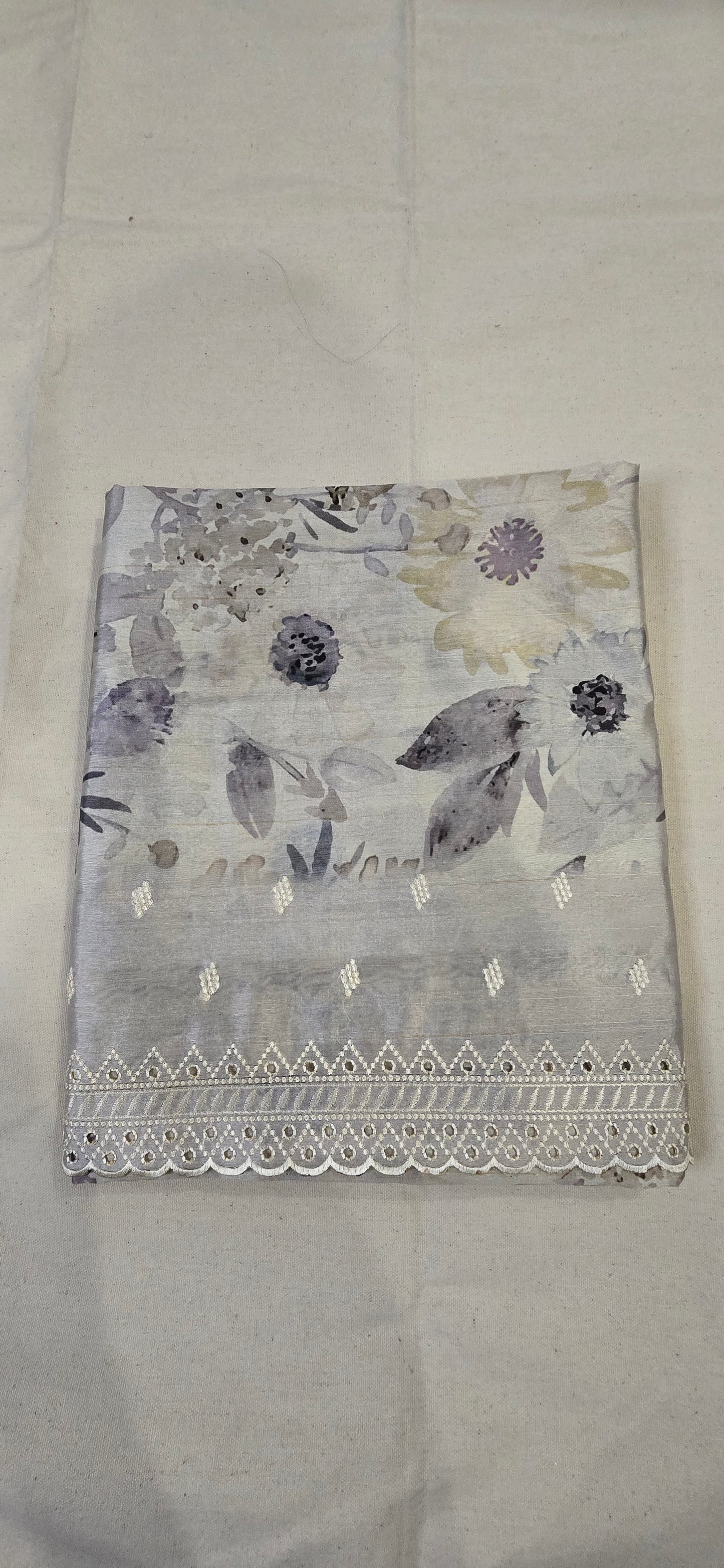 Cream Lace work Saree