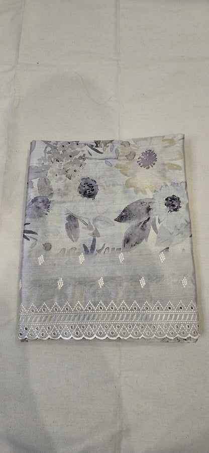 Cream Lace work Saree